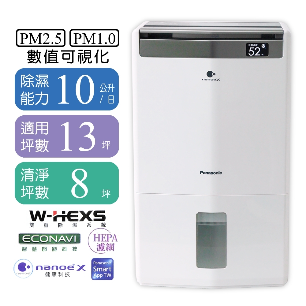 Panasonic國際牌10L 1級ECONAVI PM2.5顯示清淨除濕機F-Y20JH | 6.1-10L