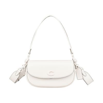 COACH EMMY 23 塗層C字LOGO牛皮肩背斜背馬鞍包(白)