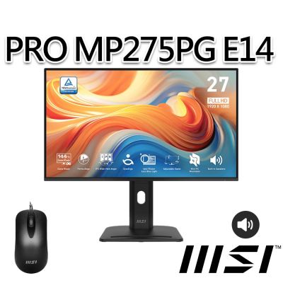 【滑鼠組】msi微星 PRO MP275PG E14 27吋 平面螢幕 (27 /1920x1080/16:9/144Hz/IPS/喇叭)