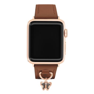 COACH Apple Watch 錶帶 38/40mm 適用 蝴蝶吊飾皮錶帶 寵愛媽媽 送禮推薦-咖啡色(不含手錶)