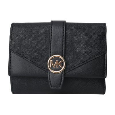 MICHAEL KORS 金圓MK 防刮暗釦三折零錢袋短夾(黑)