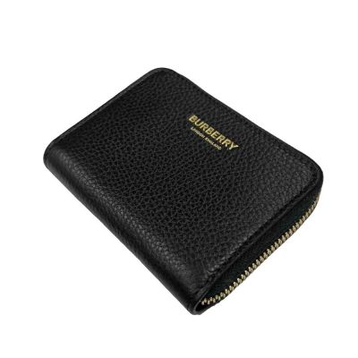 BURBERRY 皮革ㄇ字型拉鏈卡片零錢包(黑色)