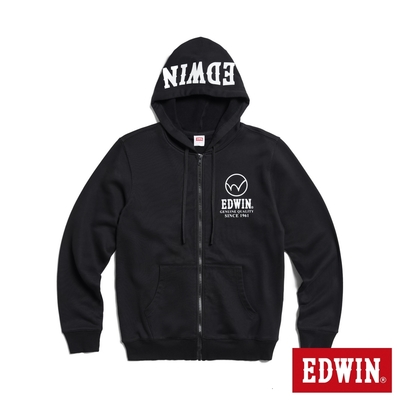 EDWIN 男裝 厚印花連帽拉鍊外套-黑色