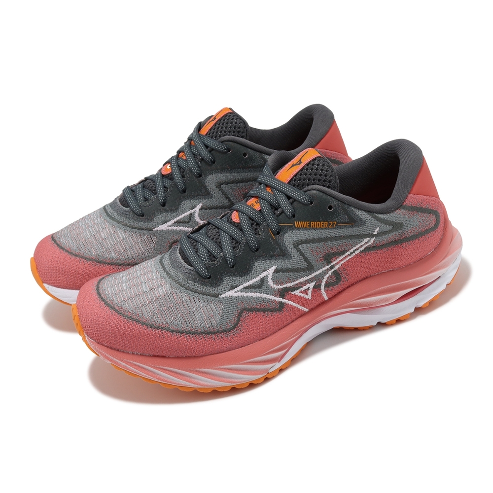 スワトウ Mizuno 慢跑鞋Wave Rider 27 SSW Super Wide 女鞋超寬楦紅灰波浪