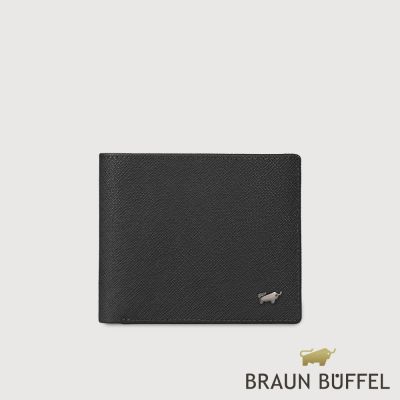 【BRAUN BUFFEL 德國小金牛】台灣總代理 HOMME-P 8卡中間翻零錢袋短夾-黑色/BF598-318-BK