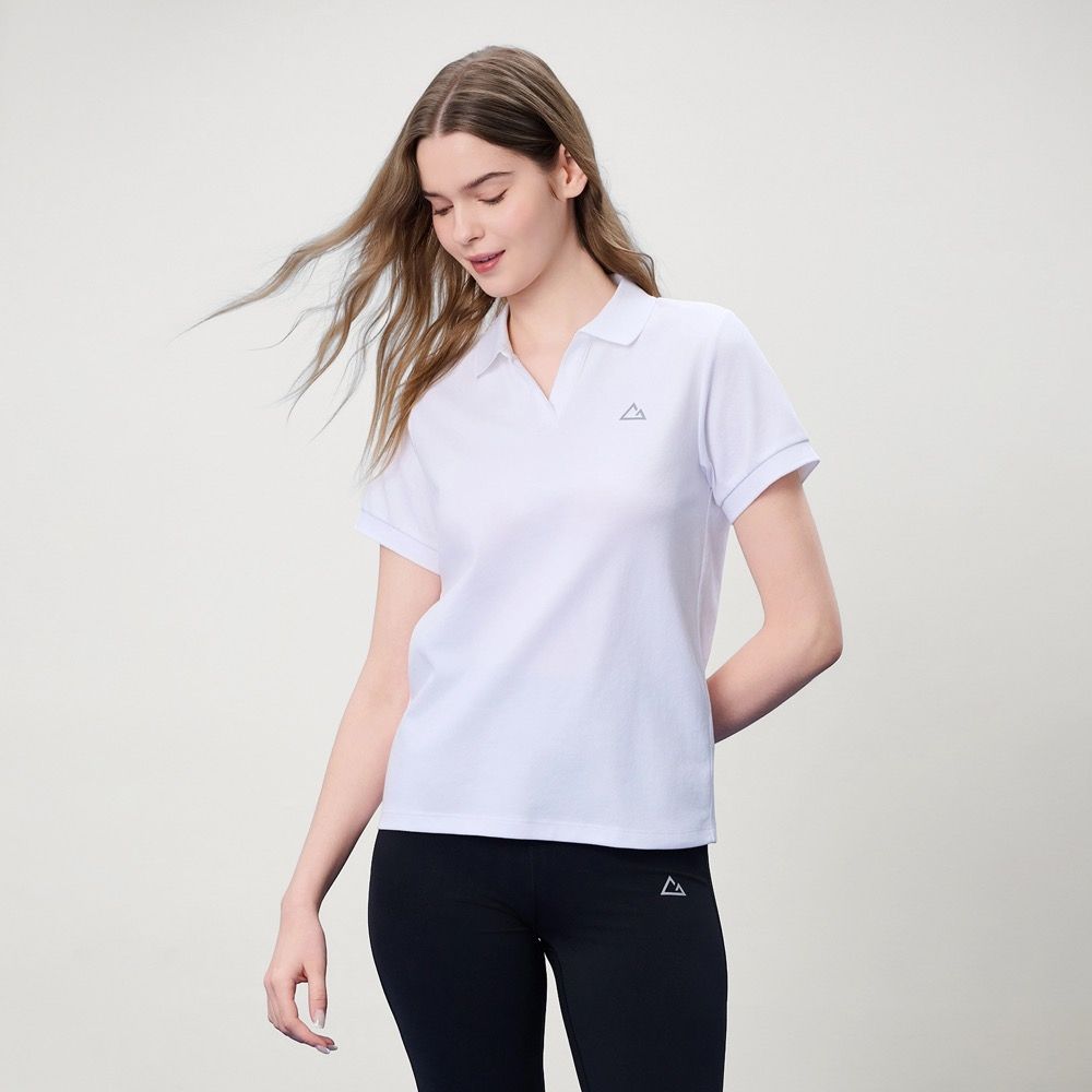 GIORDANO 女裝涼感防曬V領短袖POLO衫 (01 標誌白)