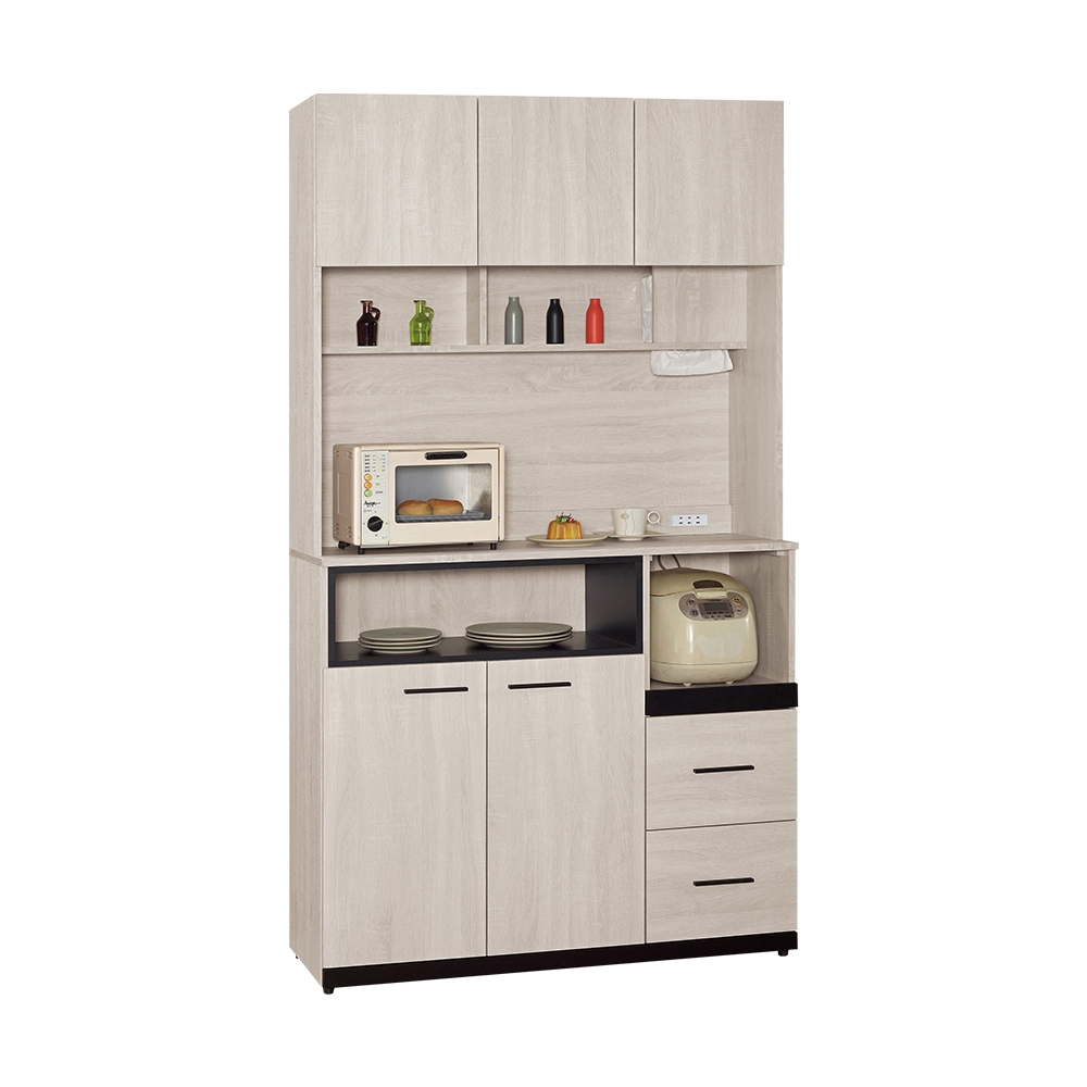 Boden-曼珊4尺收納高餐櫃/碗盤櫃/拉盤電器櫃(上座+下座)-118x39x207cm | 廚房櫃/餐櫃寬30~89cm | Yahoo購物中心