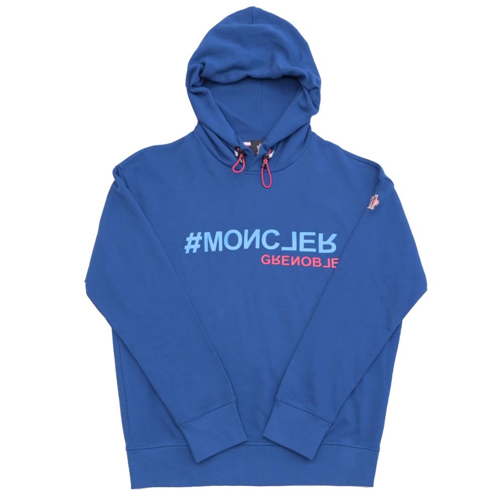 MONCLER Grenoble 反轉LOGO寬鬆連帽衛衣(藍)