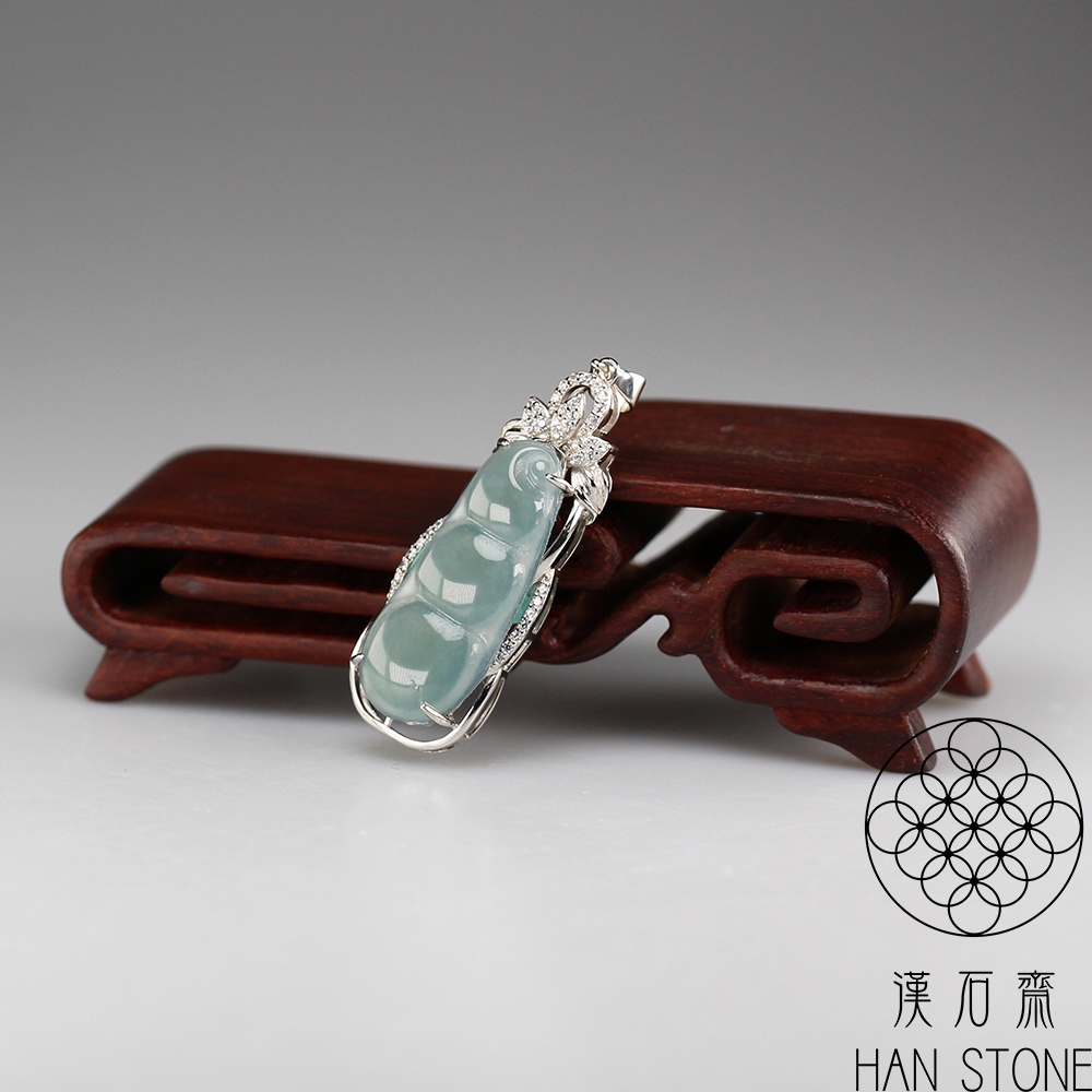 漢石齋】天然A貨高冰種藍水翡翠福豆玉珮吊墜(13*35*6mm) | 漢石齋