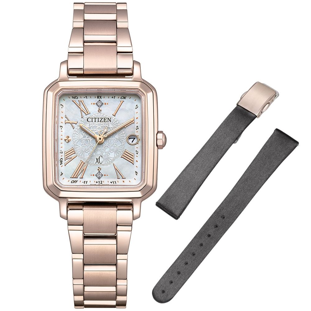 CITIZEN 星辰錶xC 櫻花粉色方形電波光動能女錶-ES9506-54N | xC 系列