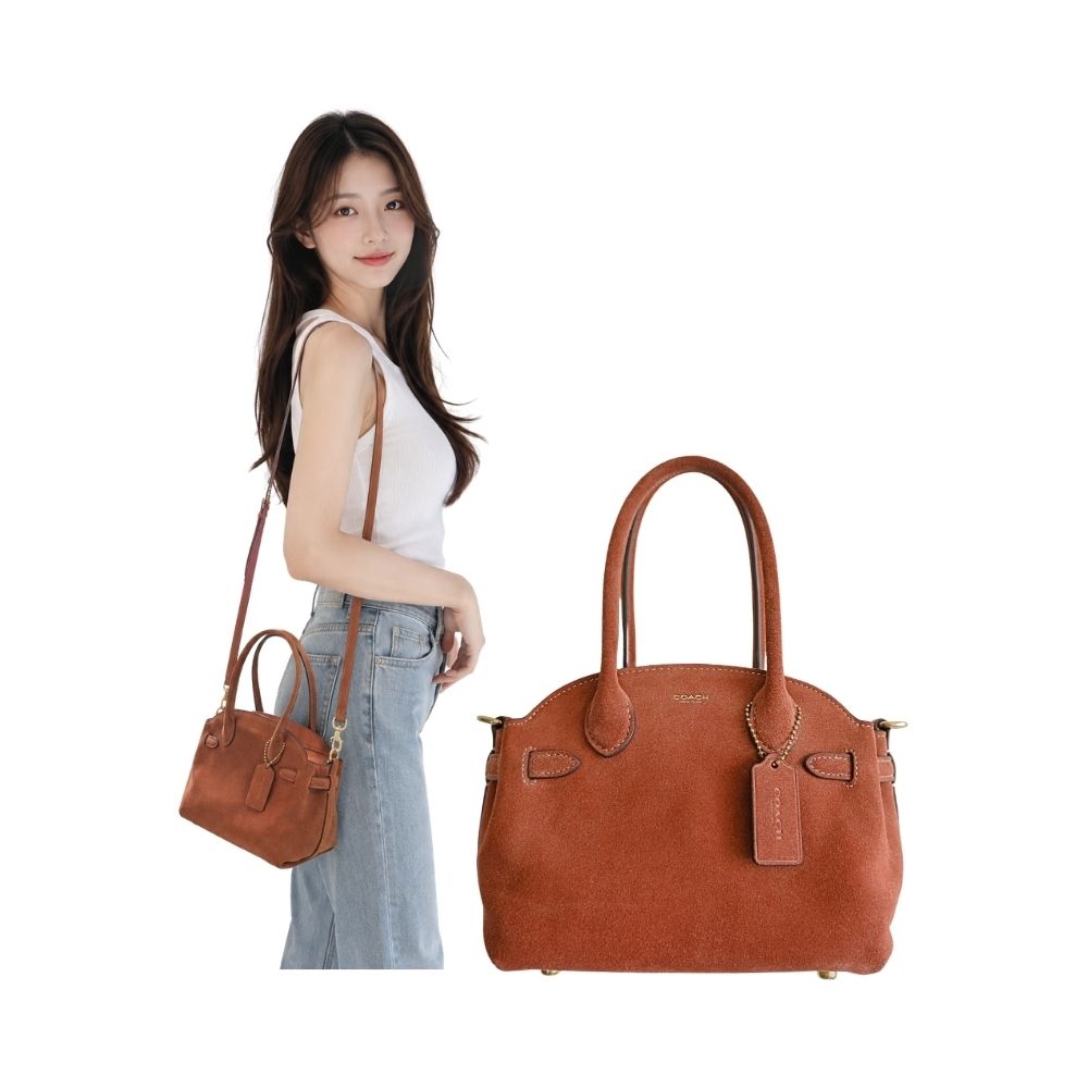 COACH Soft Empire Carryall Bag 21陶土色麂皮手提/斜背包