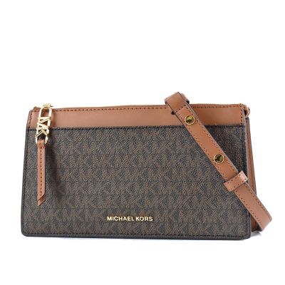 MICHAEL KORS 專櫃款 Empire 緹花LOGO防刮拉鍊肩背/斜背二用包-咖啡色