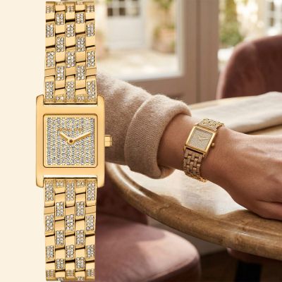 Michael Kors MK Micro Georgie 奢華晶鑽方型女錶 周年慶獻禮 送禮推薦-金/19mm MK7628