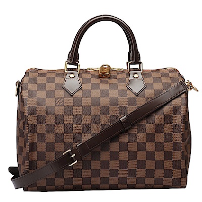 LOUIS VUITTON路易威登 LV N41368 經典Damier棋盤格SPEEDY 25 手提/斜背波士頓包(咖啡)