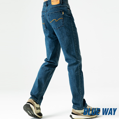 鬼洗 BLUE WAY – 機能系雙彈中低腰丹寧中直筒褲(中藍)