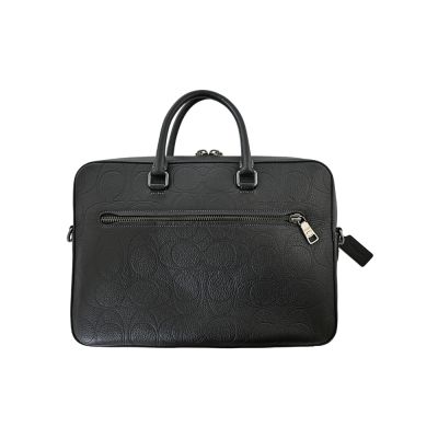 COACH C LOGO壓印黑色荔枝紋真皮手提/斜背公事包筆電包男包
