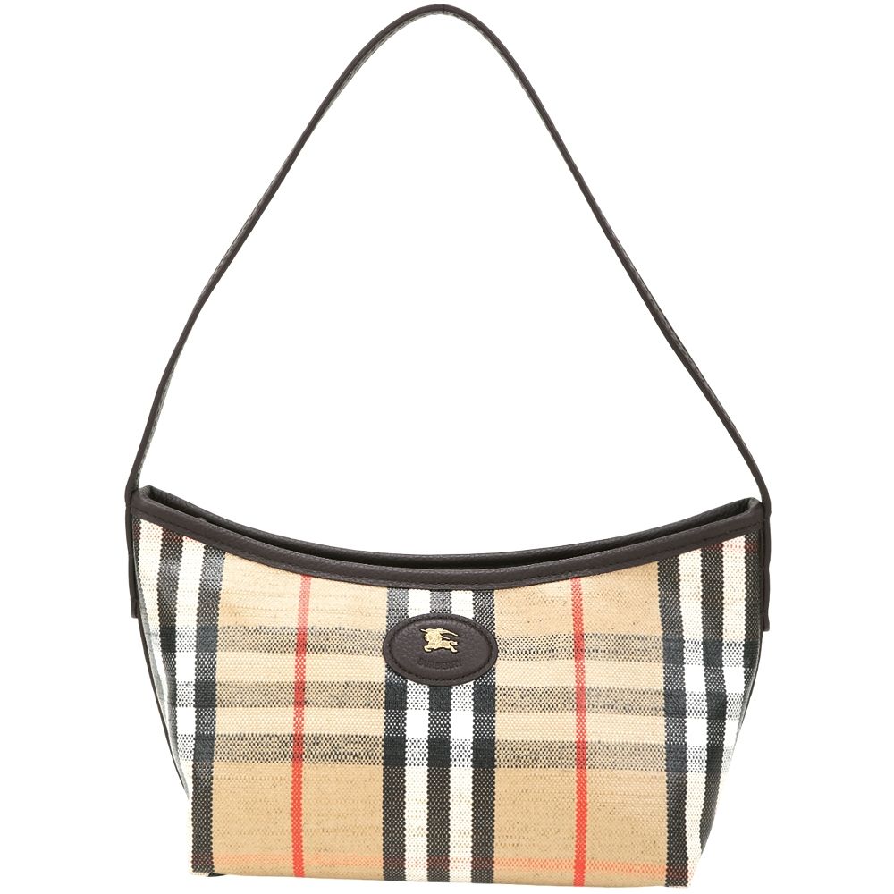 BURBERRY 巴寶莉 Highlands 棉麻混紡格紋帆布迷你單肩包(沙色)