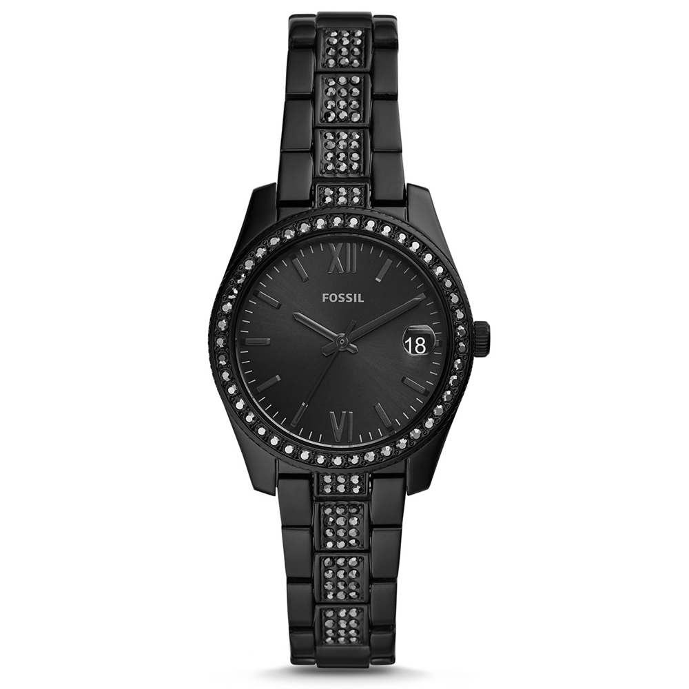 FOSSIL IT'S BLACK 極黑現代感黑水鑽腕錶(ES4508)-黑/33mm