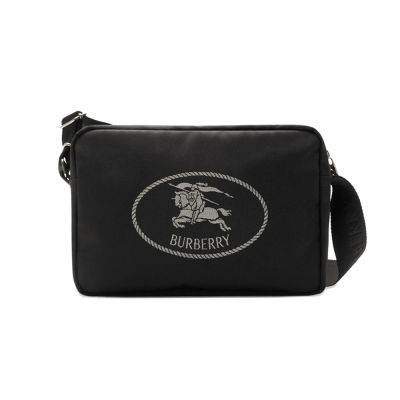 BURBERRY Orkney戰馬LOGO尼龍斜背包(黑色)