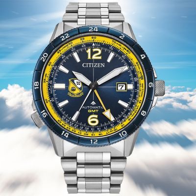 CITIZEN 星辰 PROMASTER SKY x Blue Angels 藍天使 GMT兩地時間飛行機械錶 開學換新季 送禮推薦-44.5mm NB6044-54L