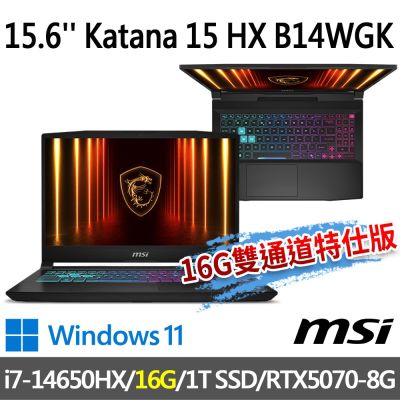 MSI微星 Katana 15 HX B14WGK-647TW 15.6吋 電競筆電 (i7-14650HX/16G/1T SSD/RTX5070-8G/Win11-16G雙通道特仕版)