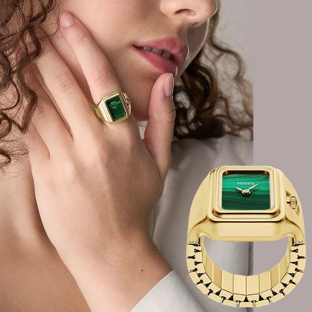 FOSSIL Watch Ring 時尚手錶戒指 戒指錶 禮物 送禮首選-金x孔雀石 ES5448
