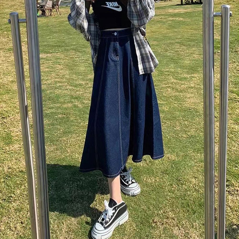 [韓國K.W.]現貨韓國空運法式完美新款度假超長裙(小香風/韓國製/大擺裙) (深藍色)