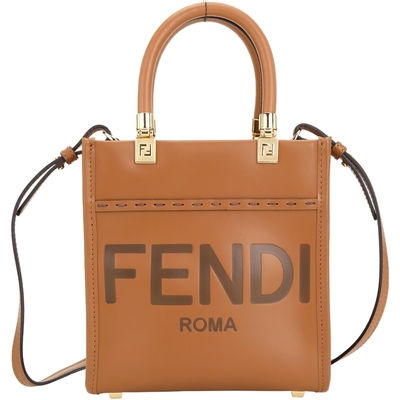 FENDI 芬迪 Sunshine 迷你款 字母烙印小牛皮兩用托特包(棕色)