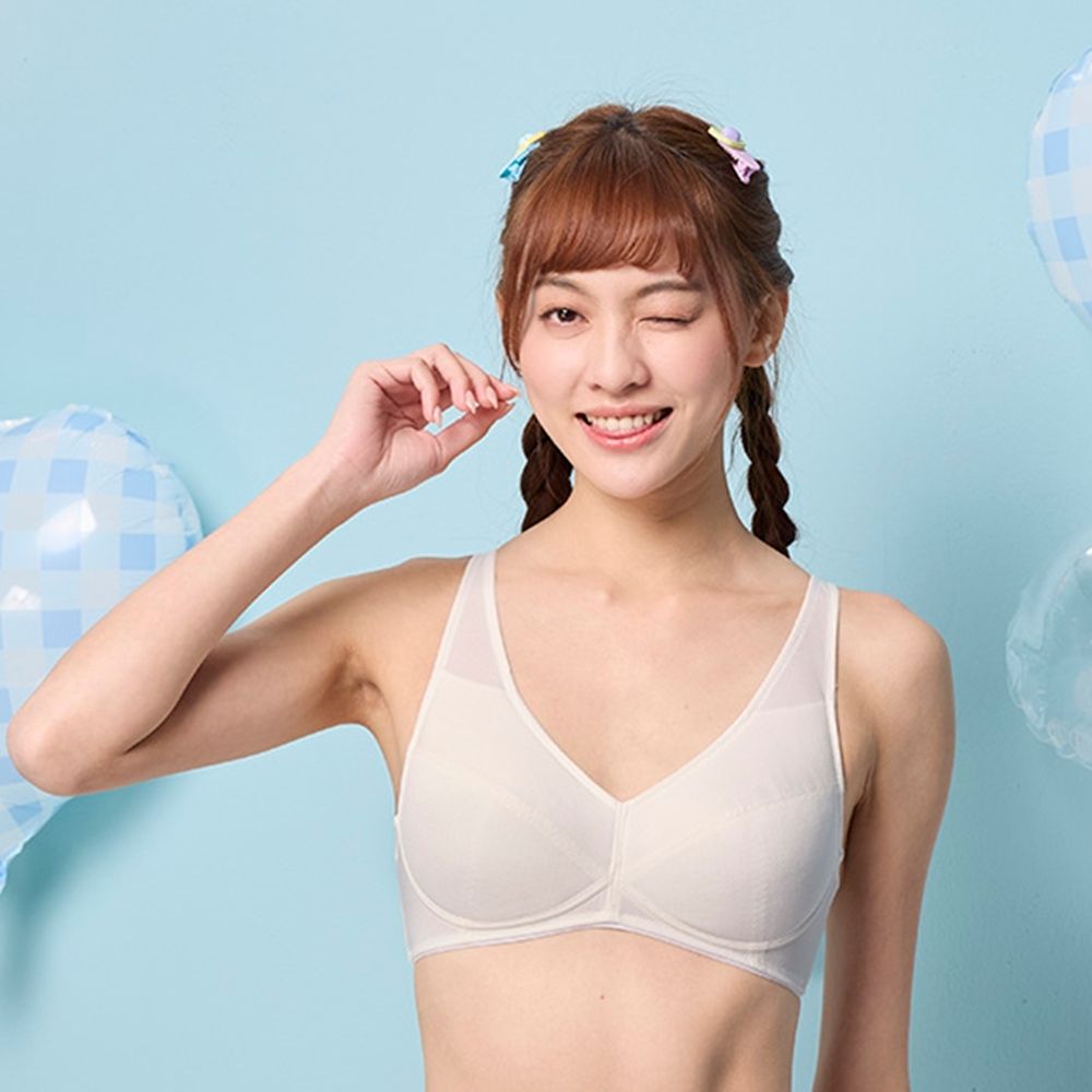 嬪婷-藻冰紗系列 ABC70-85罩杯輕涼學生無鋼圈適體胸罩內衣(雲朵白)BB1701CR