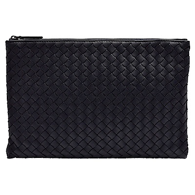 BOTTEGA VENETA 寶緹嘉 經典編織羊皮拉鍊手拿/收納包(中-深藍色)