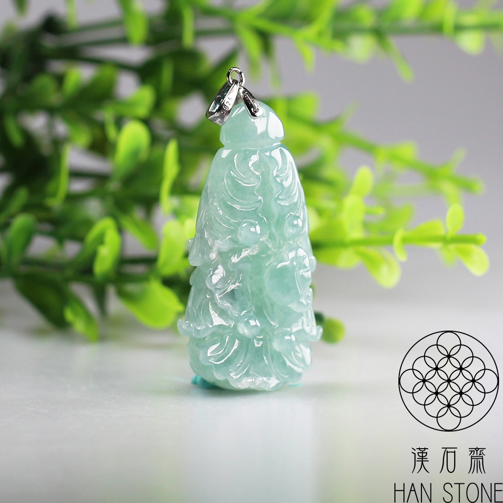 漢石齋】天然A貨冰種翡翠白菜百財玉佩吊墜(25*45*12mm) | 漢石齋