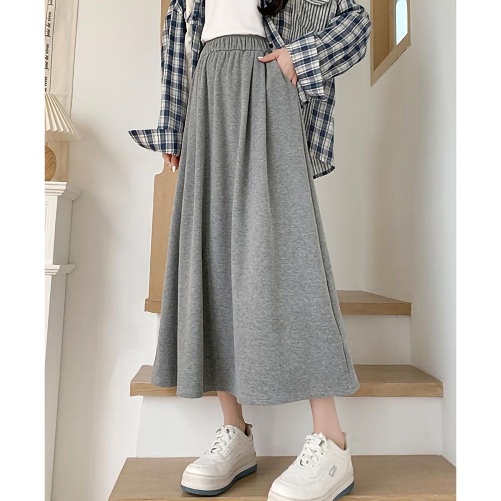 [韓國K.W.]韓國空運法式都會新款度假超長裙(小香風/韓國製/大擺裙) (淺灰色)