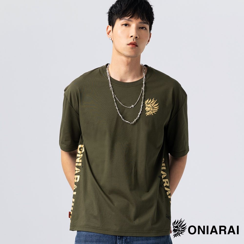 鬼洗 BLUE WAY –  潮流側邊文字落肩短TEE(軍綠)