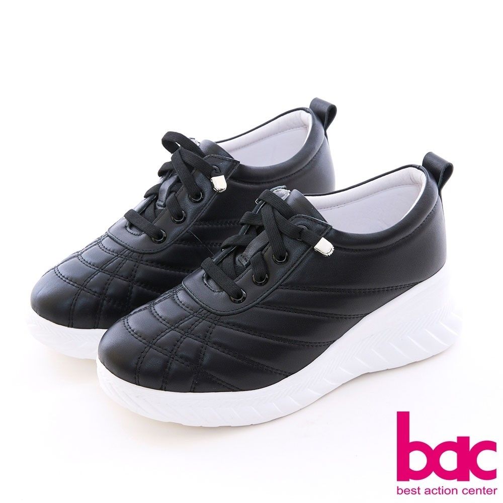 【bac】羽絨絎縫真皮厚底增高鞋226-531-黑色