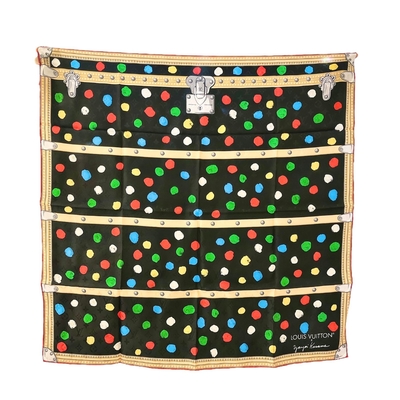 LOUIS VUITTON路易威登 LV Louis Vuitton M78283 YK聯名 草間彌生聯名款大方絲巾(黑底彩色波點)(90*90)