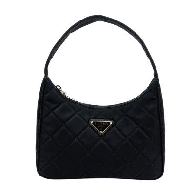 Prada 普拉達 品牌金三角logo縫線尼龍肩背腋下包(1NE051-黑)