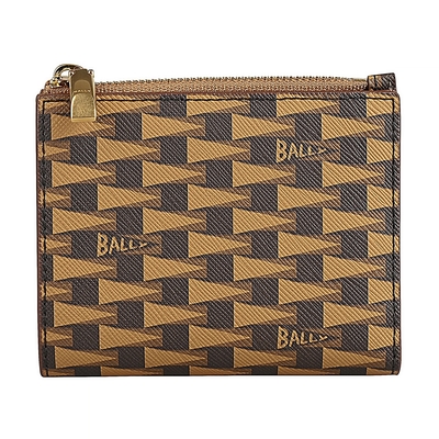 BALLY Pennant印花LOGO防水PVC6卡按釦對折短夾(棕x褐)