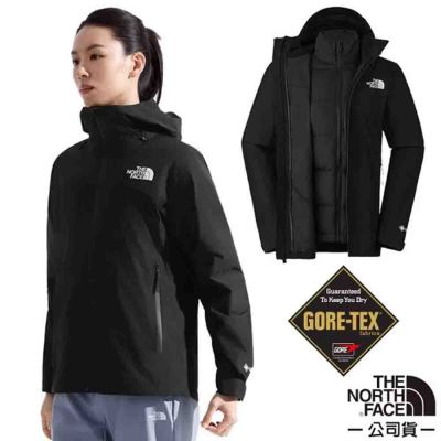 【The North Face】女 GORE-TEX 防風防水透氣二件式連帽外套(亞洲版型).風雨衣/8EWR-GOE 潮流黑