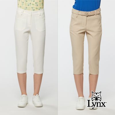 【Lynx Golf】女款日本進口布料彈性吸濕排汗造型褲口設計七分褲(二色)