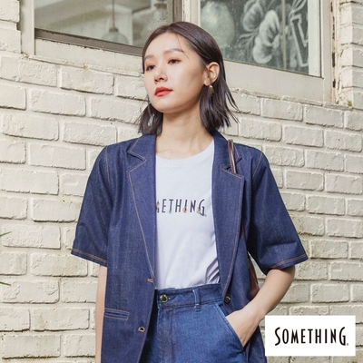 SOMETHING 女裝 紫標 小花LOGO短袖T恤-白色