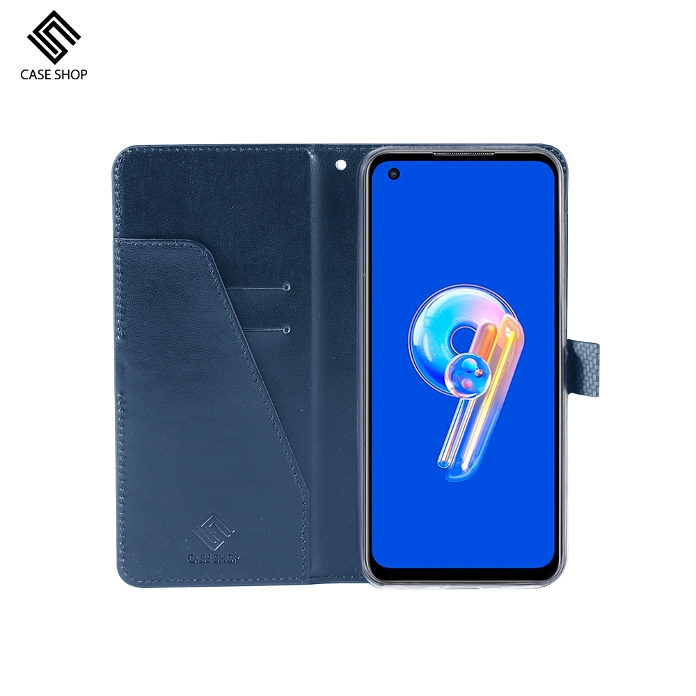 CASE SHOP ASUS Zenfone 9 前插卡側立式皮套-藍| ASUS適用手機殼套