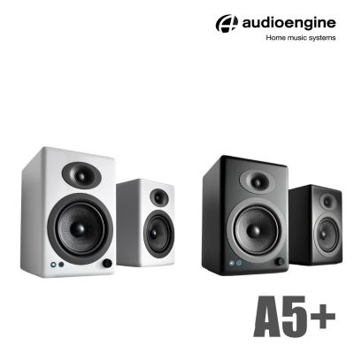 Audioengine A5+ 書架型喇叭，支援藍芽5.0（aptX HD、低延遲aptX、AAC、SBC），內建USB輸入與3.5mm/RCA連線，配備0.75吋絲質高音單元及5吋芳綸纖維低音單元，輸出功率50W RMS（峰值150W），頻率響應50Hz-22kHz，總諧波失真小於0.05%，適合電腦、多媒體與劇院使用，咖啡色MDF木質外殼，中國製造，尺寸270*180*230mm，2年保固，提升您的音訊體驗。