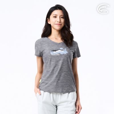 ADISI 女浪花洞洞短袖桃領透氣圖T AL2611032 未來灰 (S-3XL)｜透氣 吸濕排汗 快乾 輕量 彈性 排汗衣