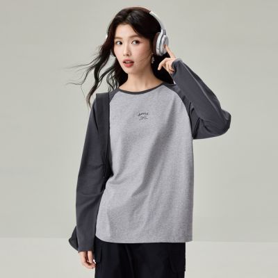 GIORDANO 女裝蝴蝶結刺繡撞色插肩純棉長袖T恤【雙色任選】