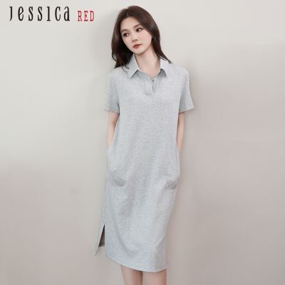 JESSICA RED - 休閒簡約口袋Polo領短袖洋裝R54701