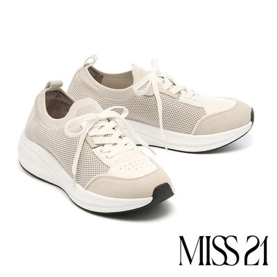 休閒鞋 MISS 21 率性日常撞色異材質綁帶厚底休閒鞋－灰