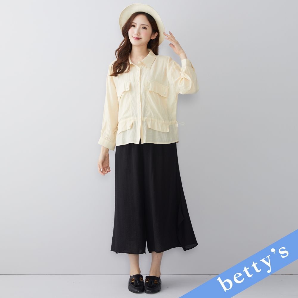 betty’s貝蒂思　直條壓紋開衩寬褲(黑色) (黑色)