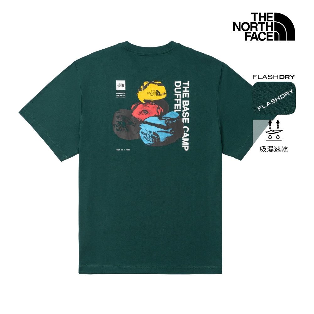 【The North Face 官方旗艦】北面男款綠色FLASHDRY速乾圖案印花短袖T恤｜8GX91KI