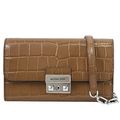 MICHAEL KORS TRIBECA 金屬釦LOGO鱷魚壓紋皮革翻蓋式斜背包/WOC(棕色)