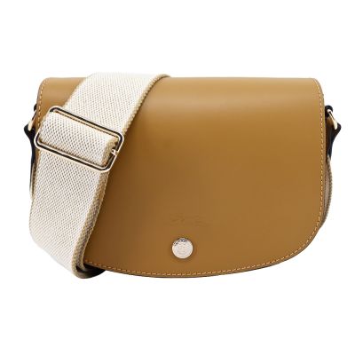 LONGCHAMP ÉPURE系列滑面小牛皮半月型斜背包(小/肉荳蔻)
